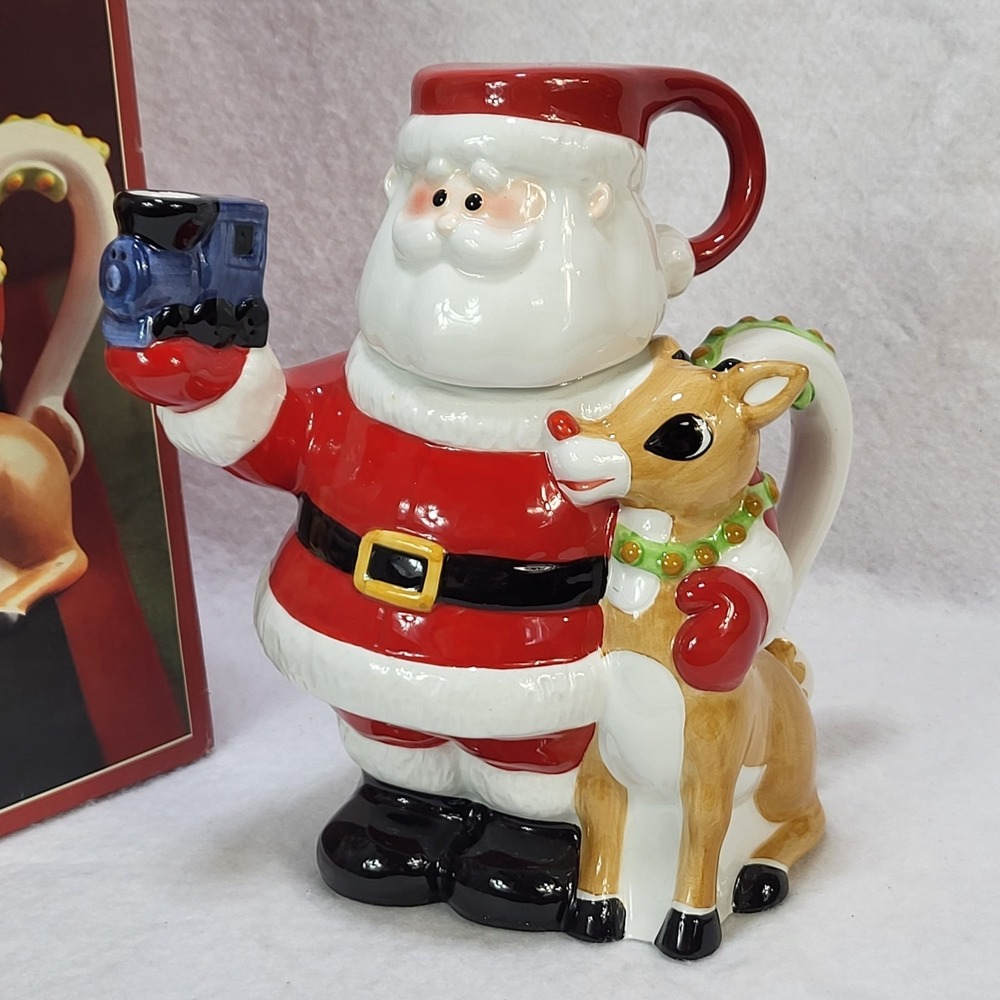 Lenox Rudolph The Red Nosed Reindeer Santa Pitcher With Mug Lid Boxed
